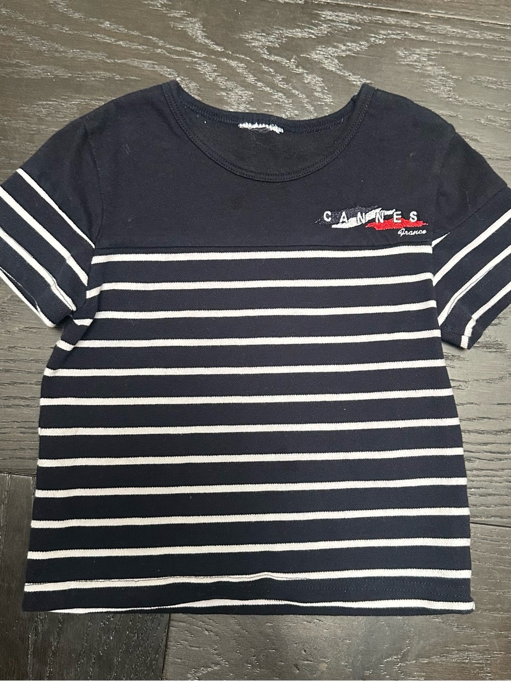 Classic South of France Riviera Cannes Striped Navy & White Kids Tee-
